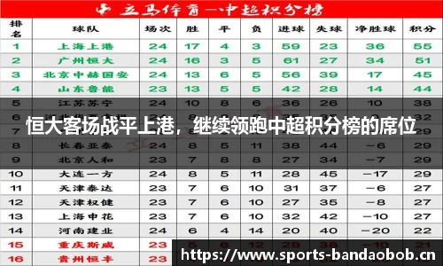 恒大客场战平上港，继续领跑中超积分榜的席位