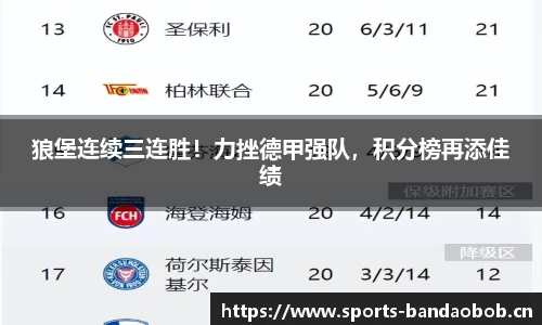 狼堡连续三连胜！力挫德甲强队，积分榜再添佳绩